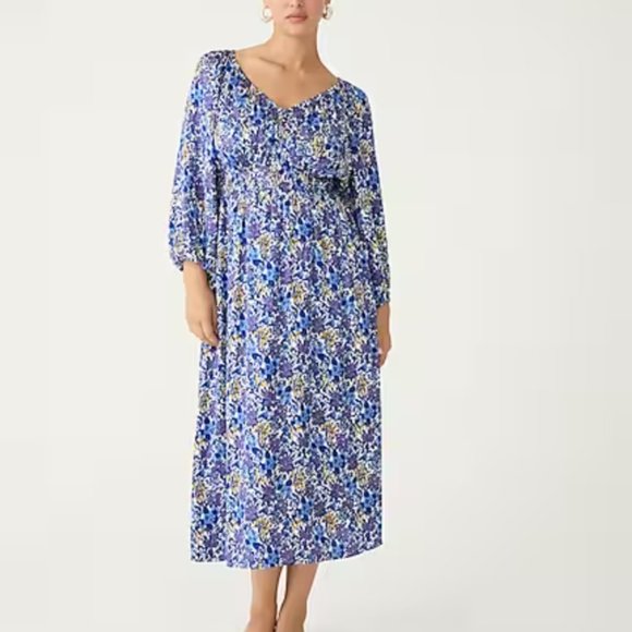 NWT J. Crew Blue & Yellow V-Neck Fête Floral Print Midi Dress, S - Picture 3 of 14